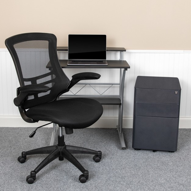 Flash Furniture Work From Home Kit Black Computer Desk Ergonomic Mesh Office Chair And Locking Mobile Filing Cabinet With Side Handles