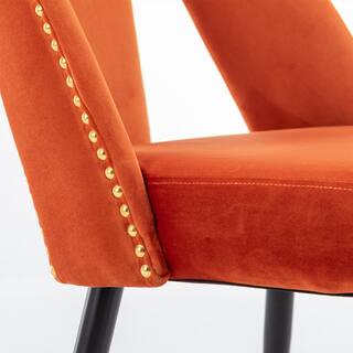 Modern Orange Velvet Upholstered Dining Chair with Nailheads and Metal Legs (Set of 2) FY-W114343514