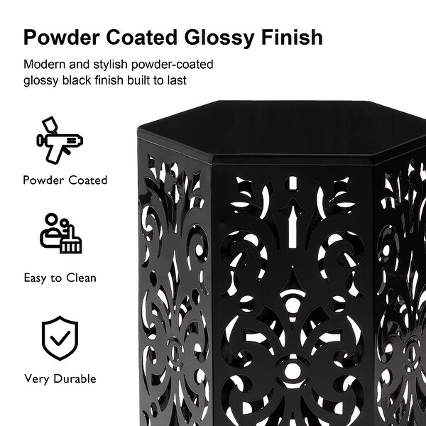 Glitzhome Set of 2 Iron Floral Pattern Outdoor Table Garden Stool