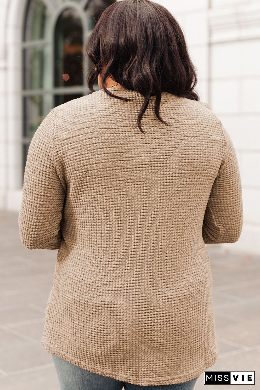 Khaki Plus Size Lace Waffle Knit Top