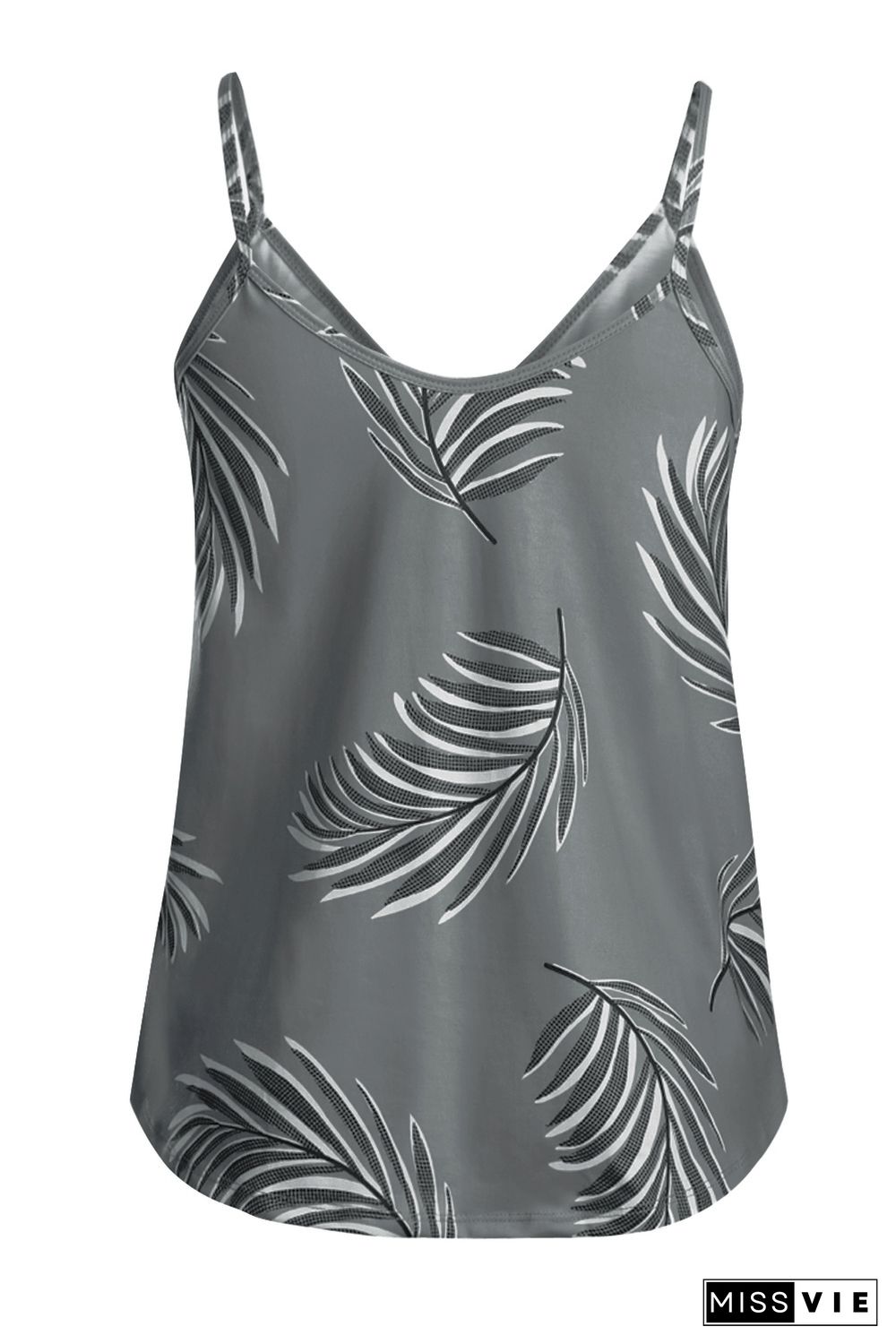 Gray Tropical Plant Print Tank Top