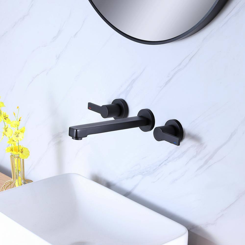 Nestfair Double Handle Wall Mounted Bathroom Faucet in Matte Black KPF60012B