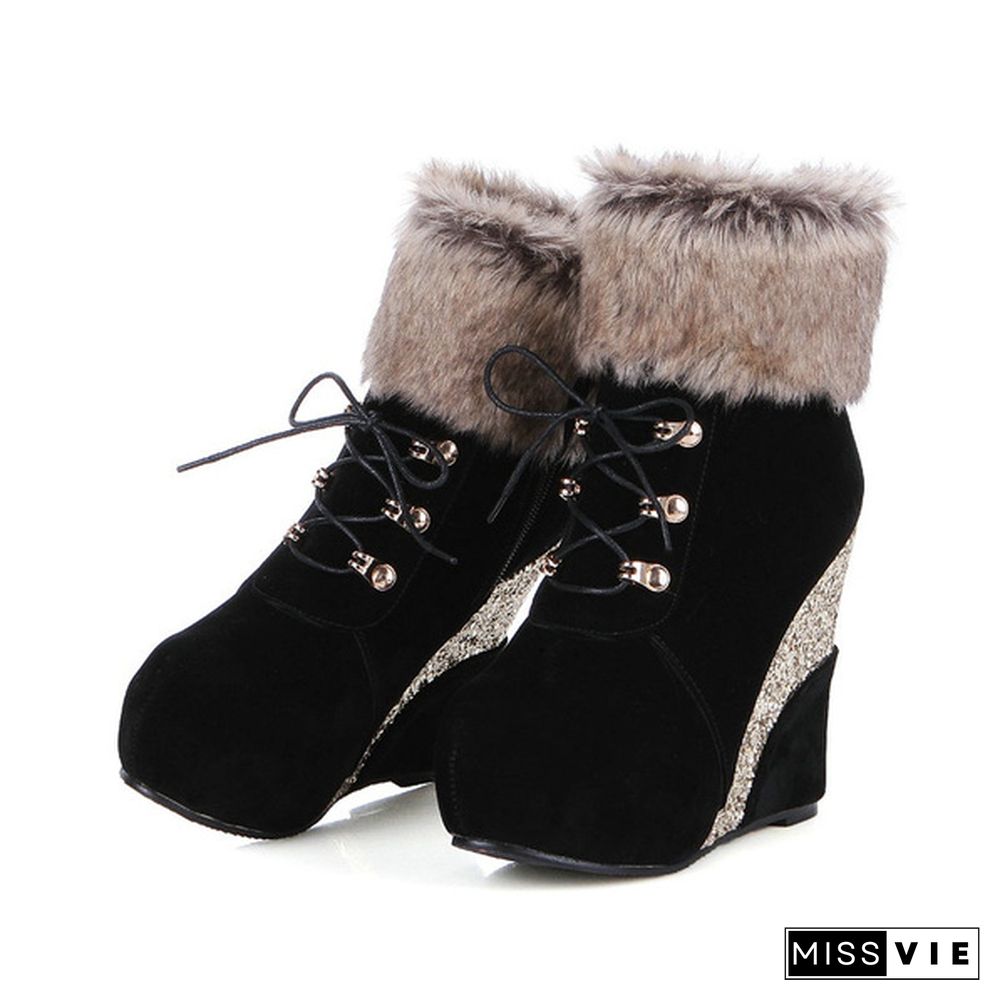 New Sexy Winter Boots Wedges Shoes Ankle Boots Women Warm Boots Lace Up Platform High Heels Snow Boots Shoes Woman