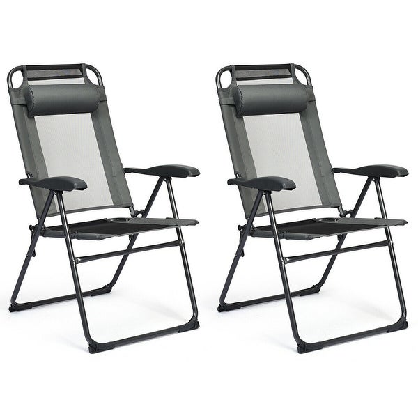 2 PCS Patio Adjustable Folding Recliner Chairs-Gray - 28