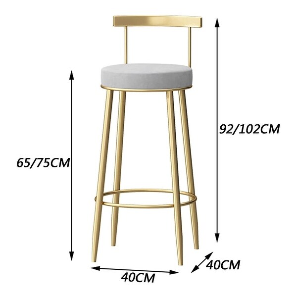 (2PCS) Bar Stool， Breakfast Kitchen Counter Gold Backrest Bar Stools Metal Round Upholstered Bar Chairs - as picture