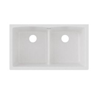 Elkay Quartz Classic White Quartz 33 in. Equal Double Bowl Undermount Kitchen Sink with Aqua Divide ELGDULB3322WH0