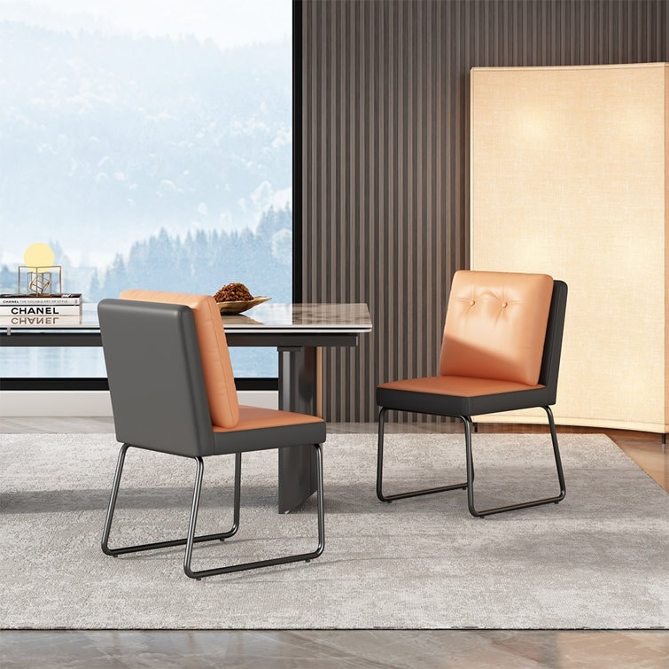 Modern Kitchen Dining Room Chairs Set of 2 Modern PU Leather High Back Soft Seat Living Room Chairs (Orange/gray)