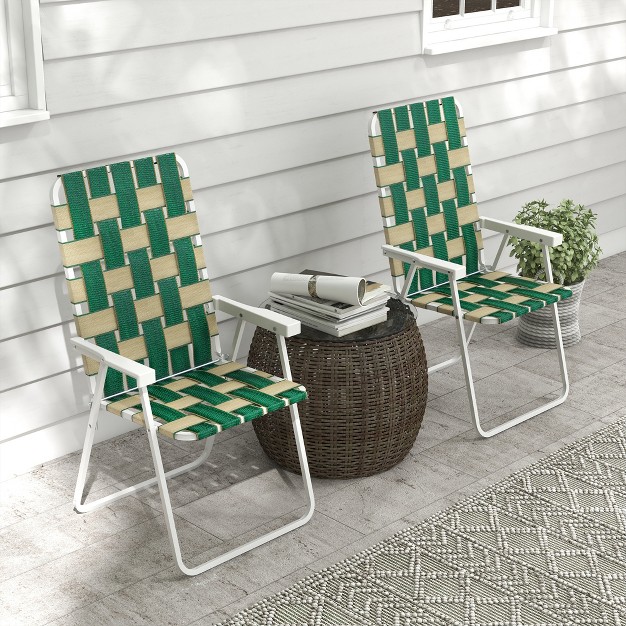 Outsunny Set Of 2 Patio Folding Chairs Classic Outdoor Camping Chairs Portable Lawn Chairs W Armrests Green