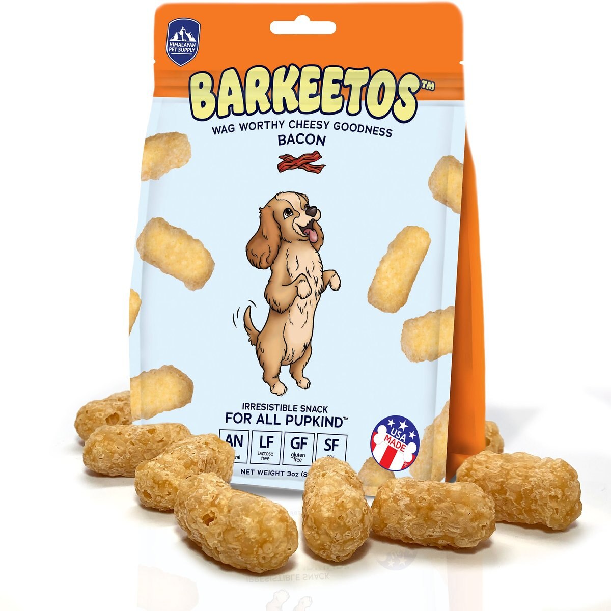 Himalayan Pet Supply Barkeetos Grain-Free Bacon Crunchy Dog Treats， 3-oz bag