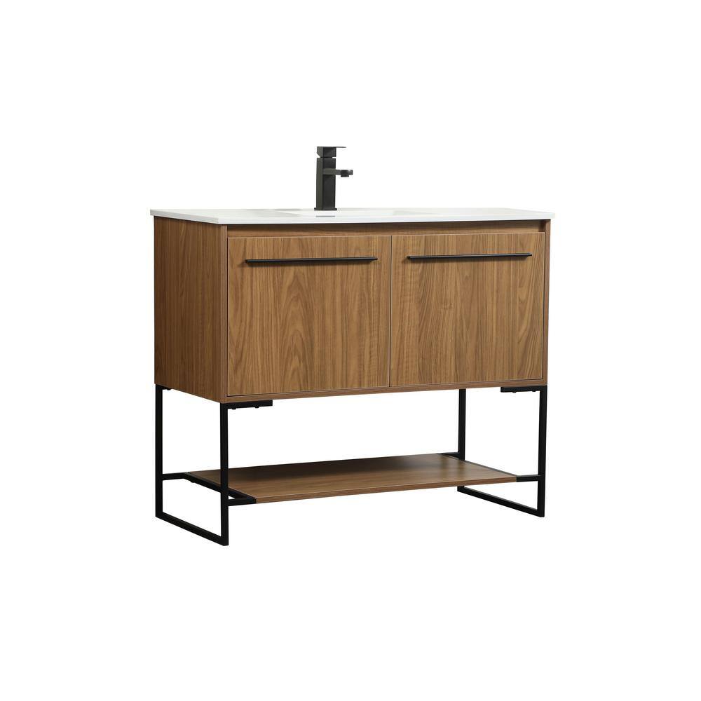 Simply Living 40 in. Single Bathroom Vanity in Walnut Brown with Quartz Vanity Top in Ivory White SL127620WB