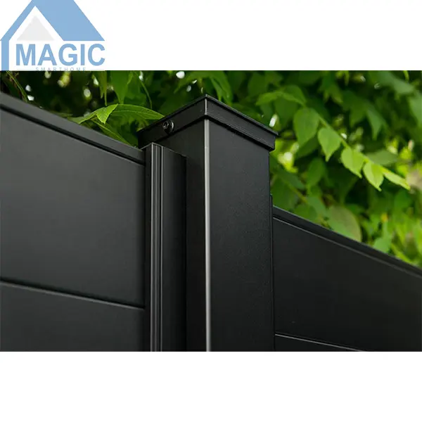 Powder coated black garden decorative welded blade aluminum slat 3D fence panels