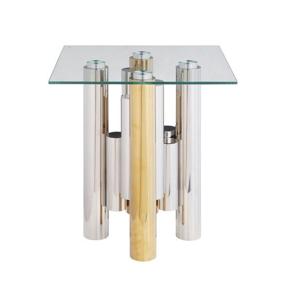 Stainless Steel Glass End Table with Clear Tempered Glass (Set of 1)