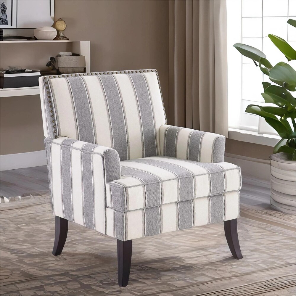 HUIMO Club Chair Linen Upholstered Accent Armchair with Nailhead Trim and Wood Legs Blue/ Red/ Grey  Rivets design