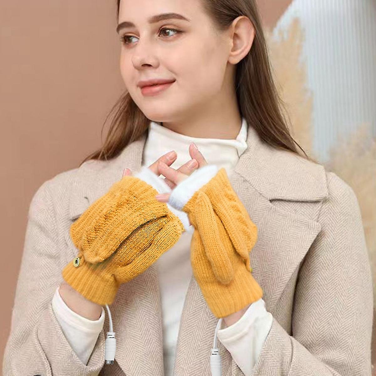 Usb Electric Heated Gloves Double-sided Heating Gloves Waterproof Adjustable Temperature Yellow