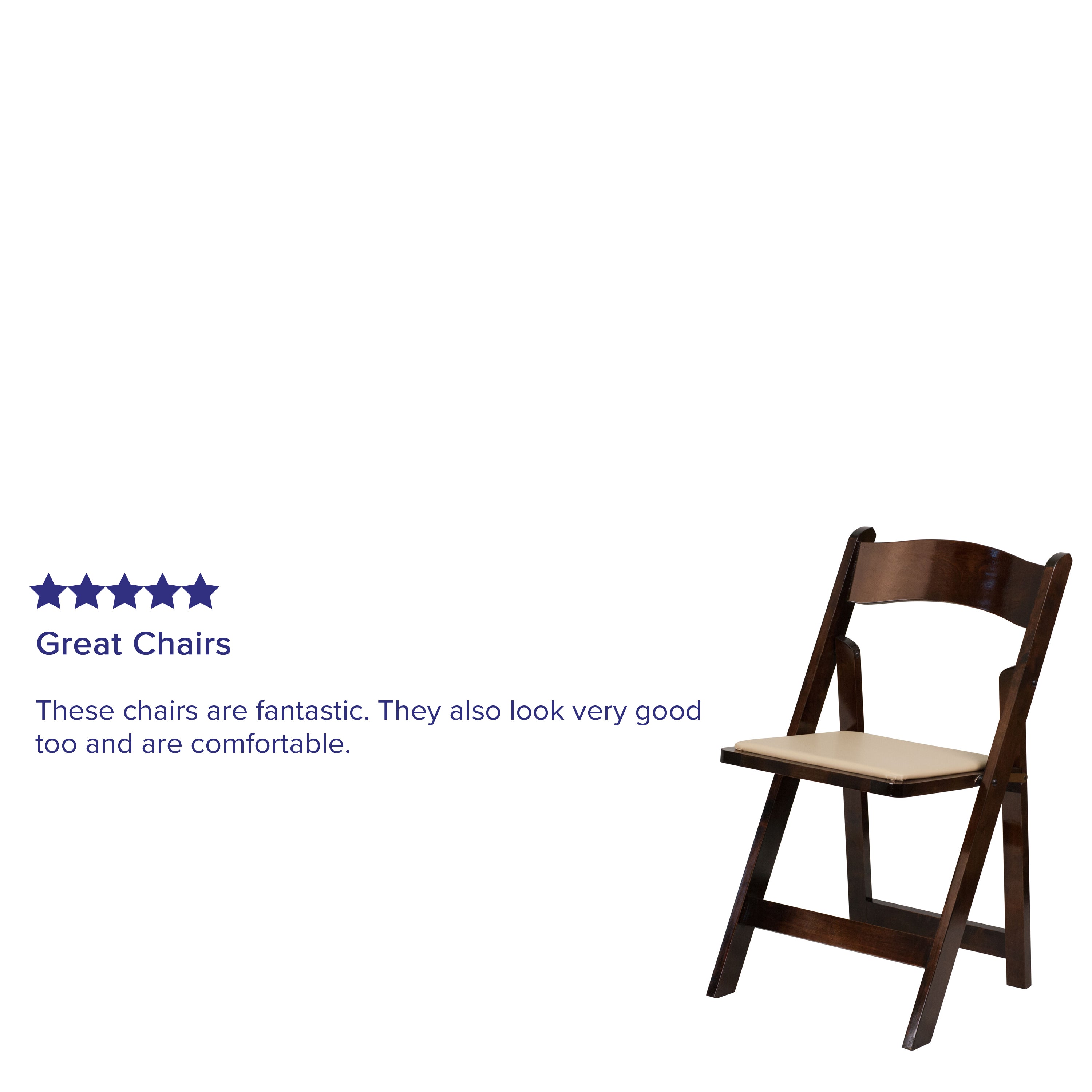 BizChair 4 Pack Fruitwood Wood Folding Chair with Vinyl Padded Seat