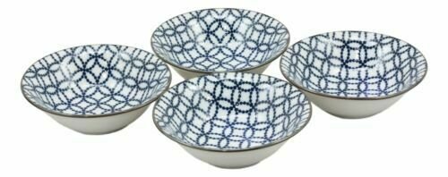 1 Blue Geometric Circles Ceramic Bowls Set of 4 Rice Meal Soup Dine EBR02