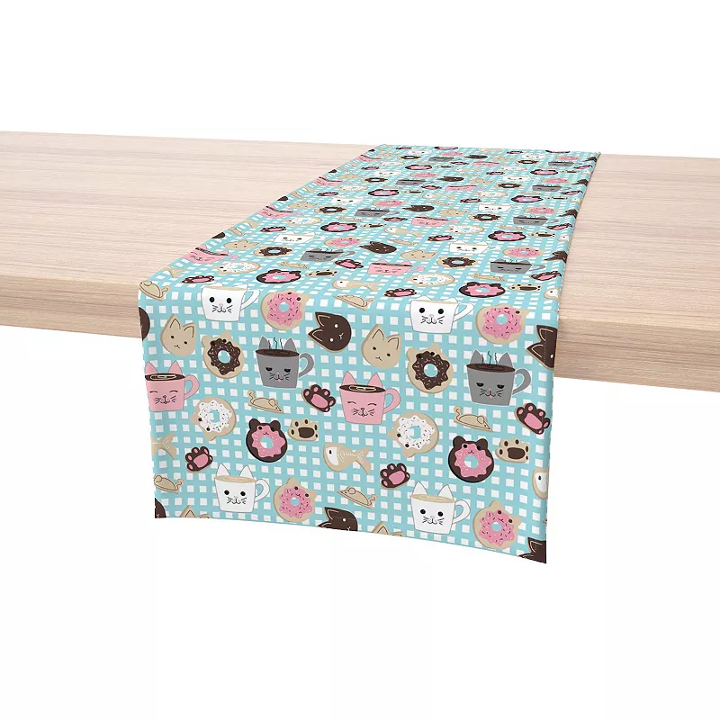 Table Runner， 100% Polyester， 12x72， Cat Lovers Mugs and Donuts