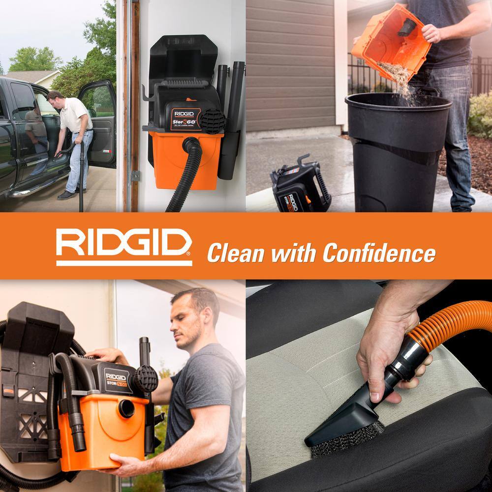 RIDGID 5 Gal. 5.0 Peak HP Portable Wall-Mountable WetDry Shop Vacuum with LED Lighted Car Nozzle and Premium Car Cleaning Kit WD5500B