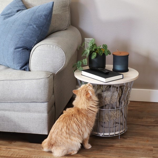 Wire Pedestal Modern End Table with MDF Pull-Open Tabletop