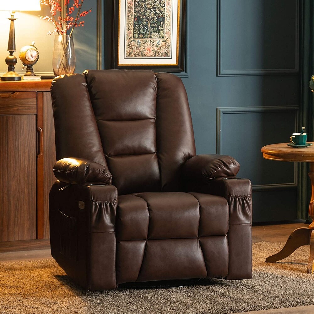 MCombo Manual Swivel Glider Rocker Recliner Chair with Massage  Faux Leather 8036