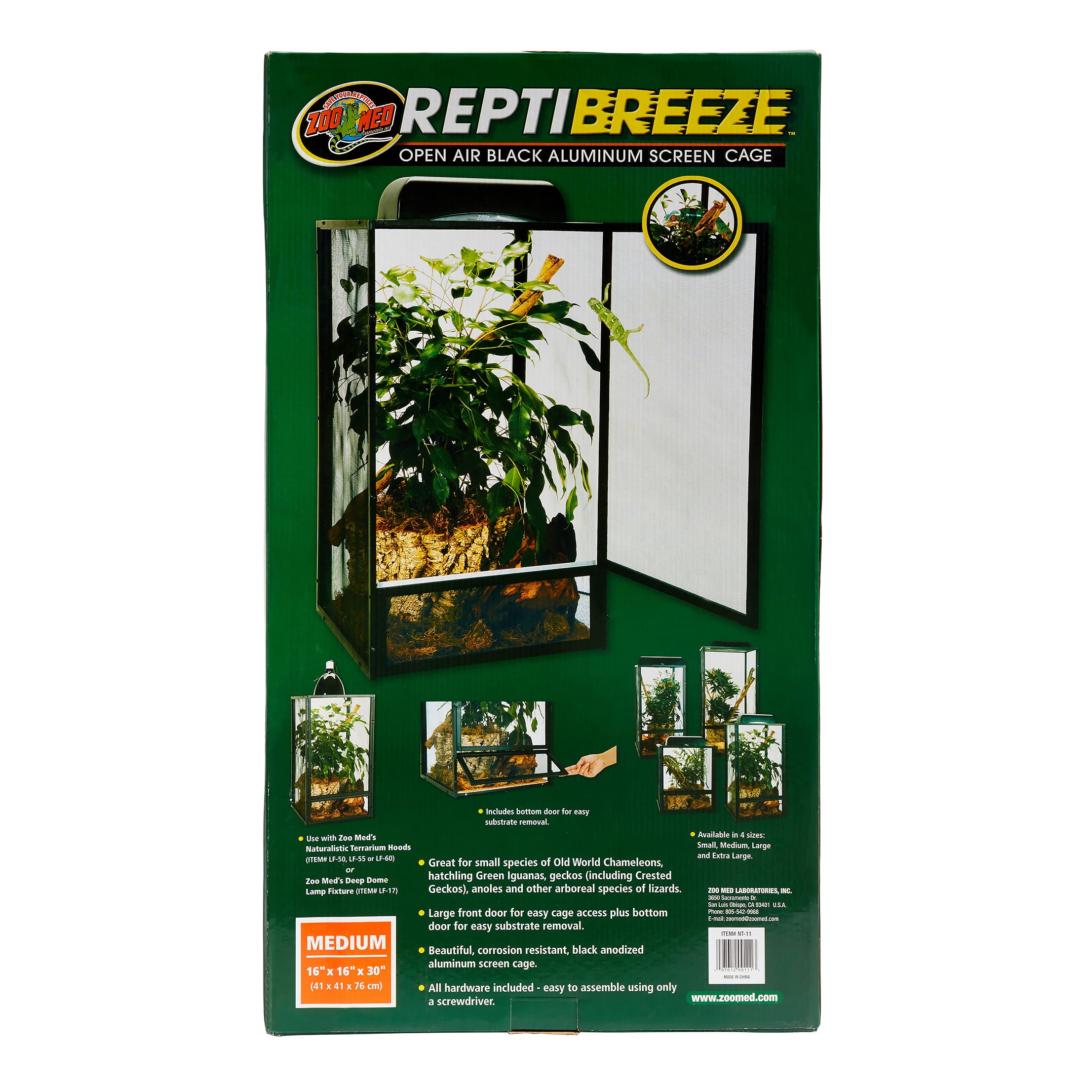 Zoo Med ReptiBeeze Open Air Black Aluminum Reptile Screen Cage， Medium