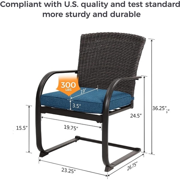 3 Piece CSpring Bistro Set，Outdoor Patio Rocking Wicker Chairs with Cushions and Small Coffee Table，for Porch，Garden