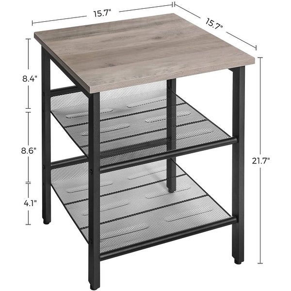 VASAGLE Rustic Metal Frame End Table， Nightstand with 2 Adjustable Mesh Shelves， Industrial Side Table， Easy Assembly