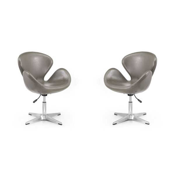 Raspberry Faux Leather Adjustable Swivel Chair in Pebble and Polished Chrome (Set of 2)