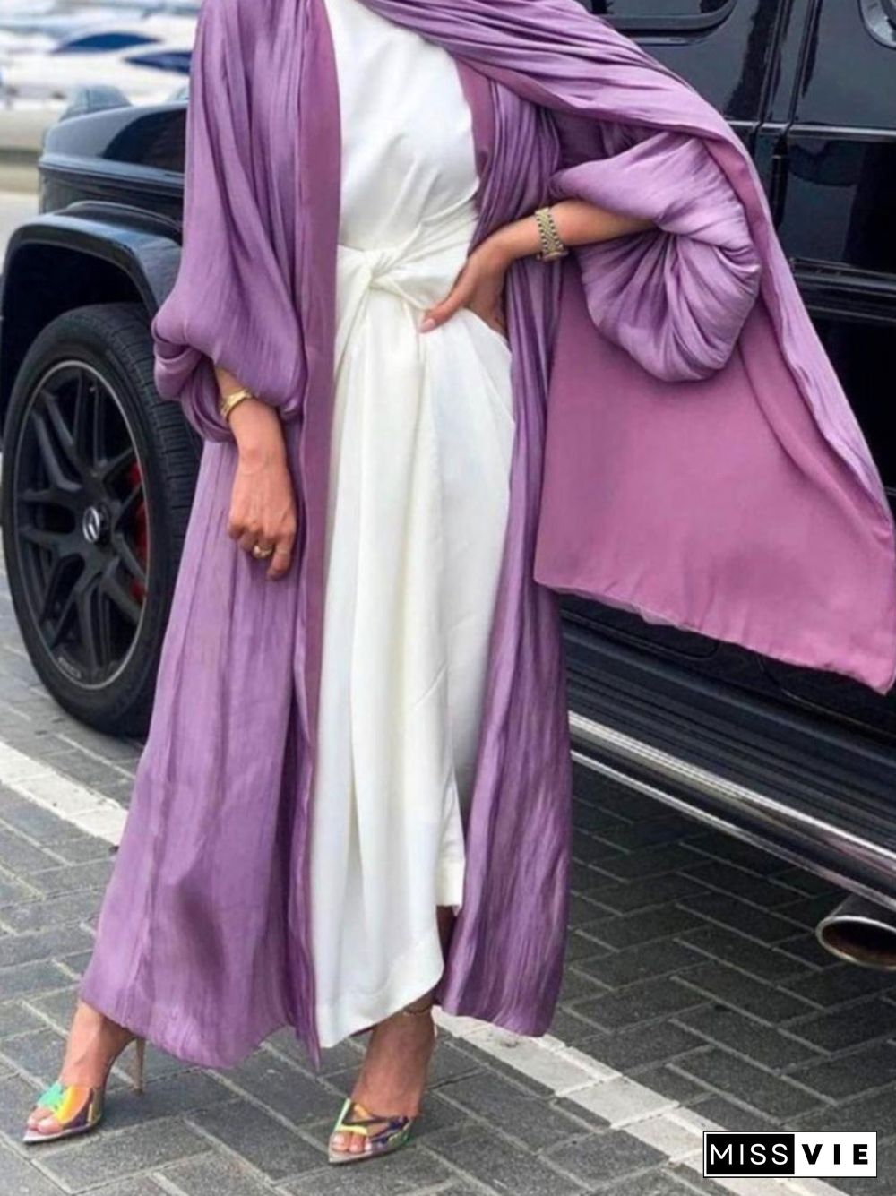 Ramadan Organza Open Abaya Kimono Women Puff Sleeve Shining Cardigan Muslim Dubai Arabic Party Long Dresses Modest Outfit Summer