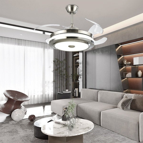 Modern Chrome Sliver Ceiling Fan Chandelier with Retractable Blades Shopping - The Best Deals on Ceiling Fans | 40103993