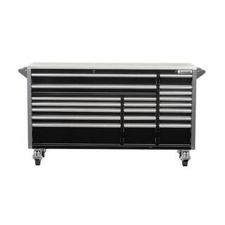 Husky 72 in. W x 24.6 in. D Professional Duty 20-Drawer Mobile Workbench Cabinet with Stainless Steel Top in Black HPRO72MWC20BLK