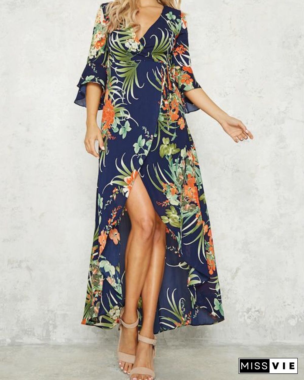 Sexy V-Collar Bohemian Floral Maxi Dress