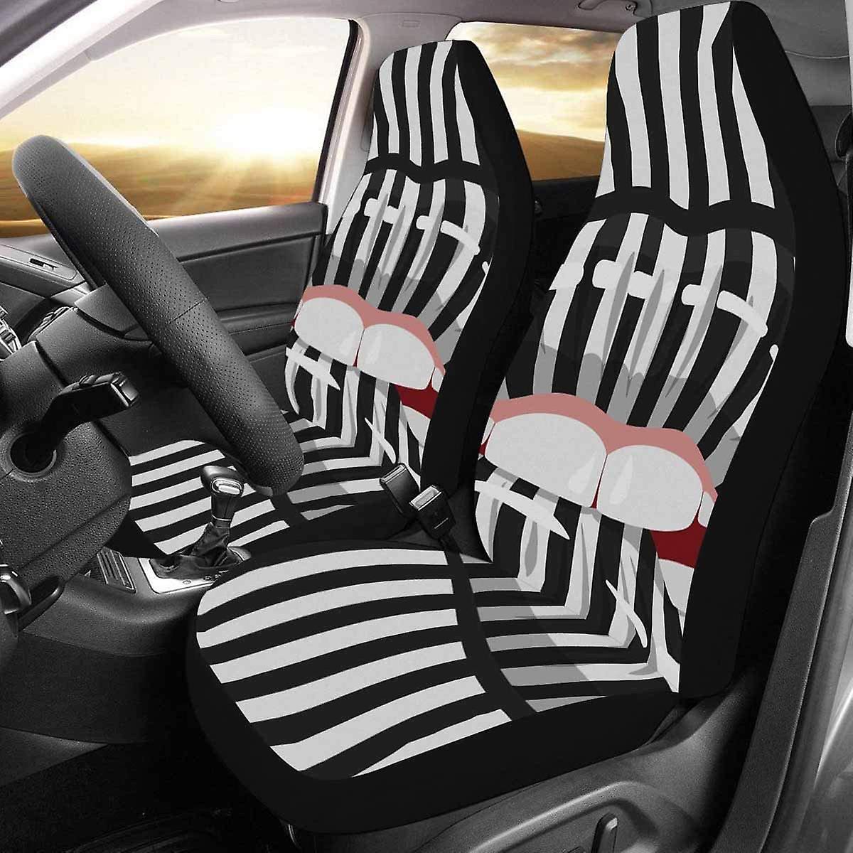 Set Of 2 Car Seat Covers Black White Striped Lips Universal Auto Front Seats Protector Fits For Car，suv Sedan，truck