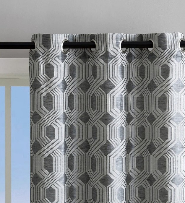 Kate Aurora Contemporary Living 2 Pack Semi Sheer Geometric Grommet Top Curtain Panels