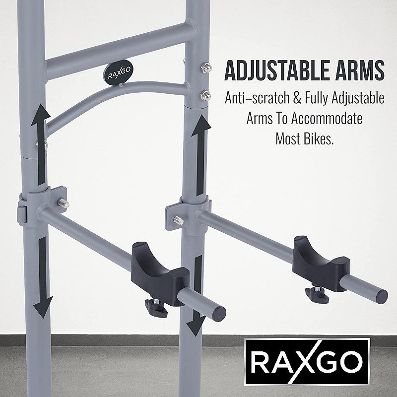 RaxGo Freestanding Bike Storage Rack， 2 Bicycle Indoor Bike Stand with Adjustable Hooks