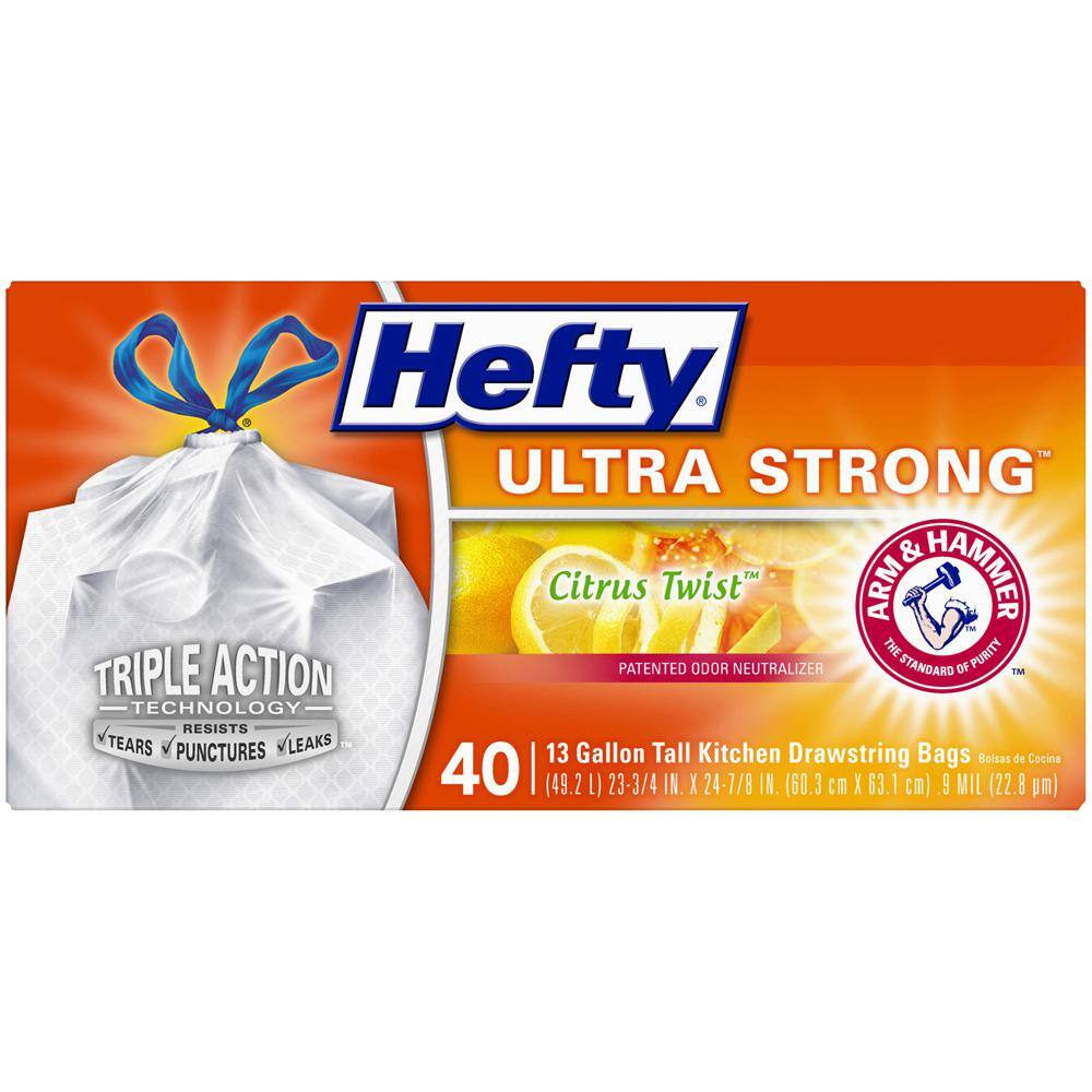 Hefty Ultra Strong 13 Gal. Citrus Twist Tall Kitchen Trash Bags (40-Count) 00E8849200AA