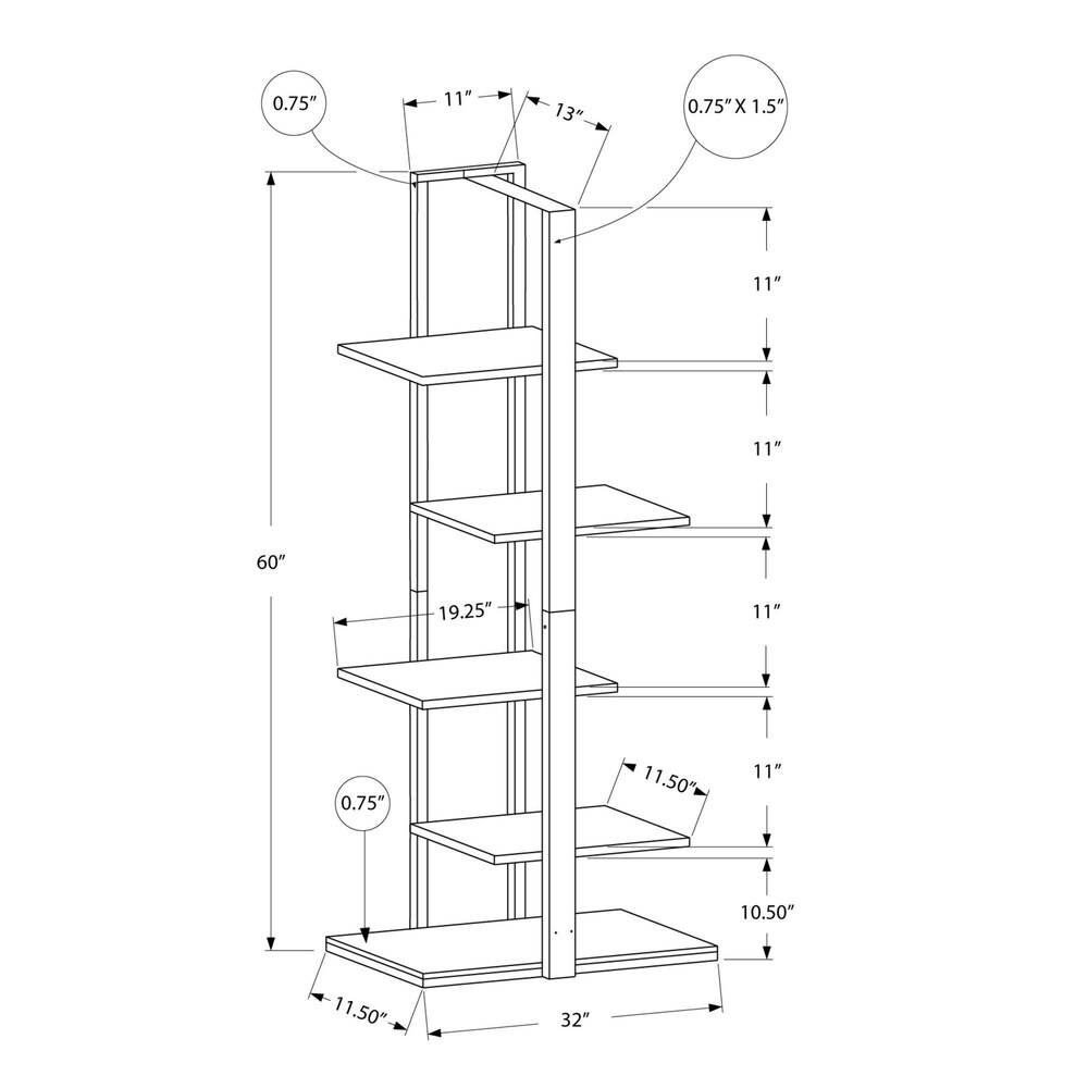 Bookcase  Black Metal  60 inch