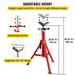 VEVOR V Head Pipe Stand 18 in. to 12 in. Capacity Adjustable Height 24 in. to 42 in. Pipe Jack Stands 2500 lbs. Load Capacity GJ1107BGJ-VX00001V0