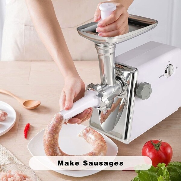 White Electric Meat Grinder with Sausage， 3 Grinder Plates， 600W Power