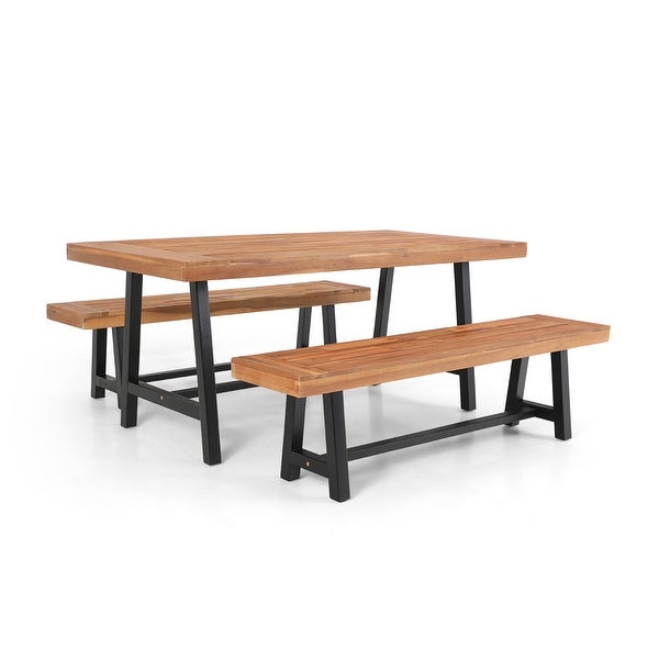 3-piece Acacia Wood Dining Set - Overstock - 34431264