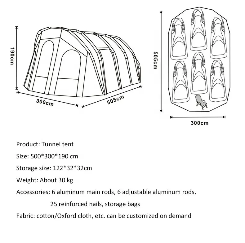 Portable Tunnel Tent Outdoor 3 4 people Double Layer Two Bedrooms One Living Room Luxury Camping Tunnel Tent