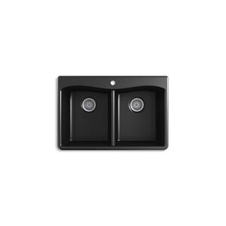 KOHLER Kennon 33 in. Drop-inUndermount 1-Hole Double Bowl Neoroc Granite Composite Kitchen Sink in Matte Black K-RH8185-1-CM1