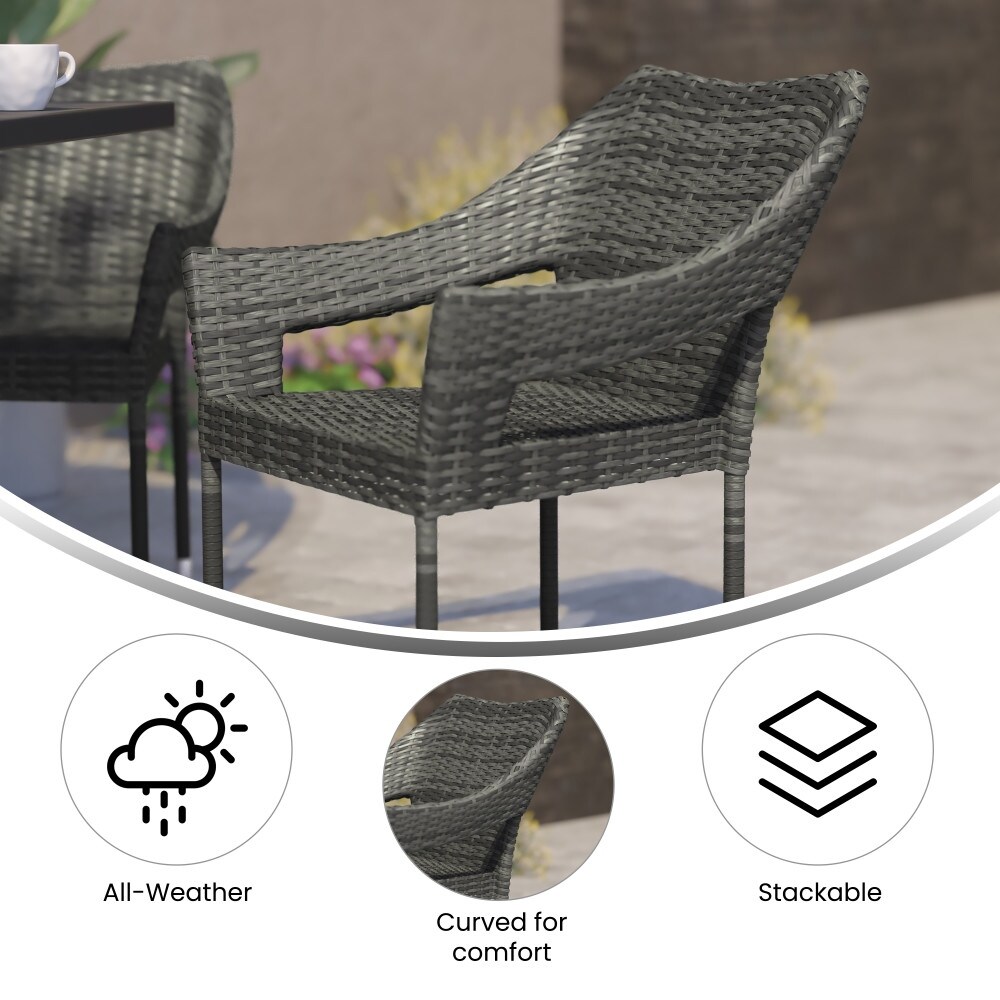 Weather Commercial Grade PE Rattan Stacking Patio Chairs   4 Pack