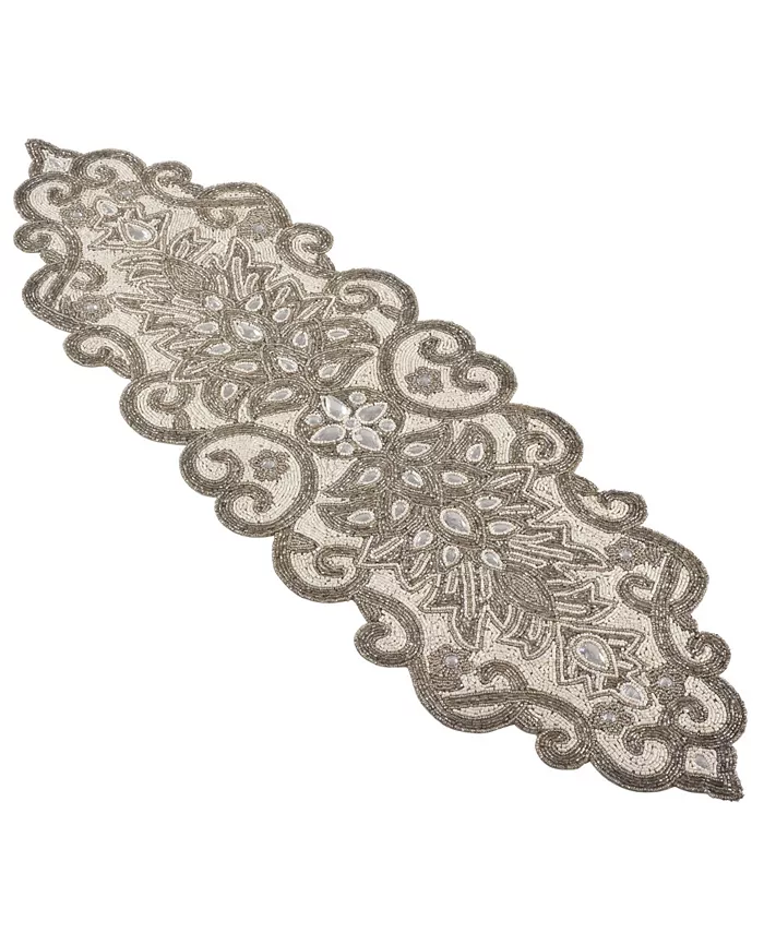 Saro Lifestyle Beaded Scroll Motif Table Runner