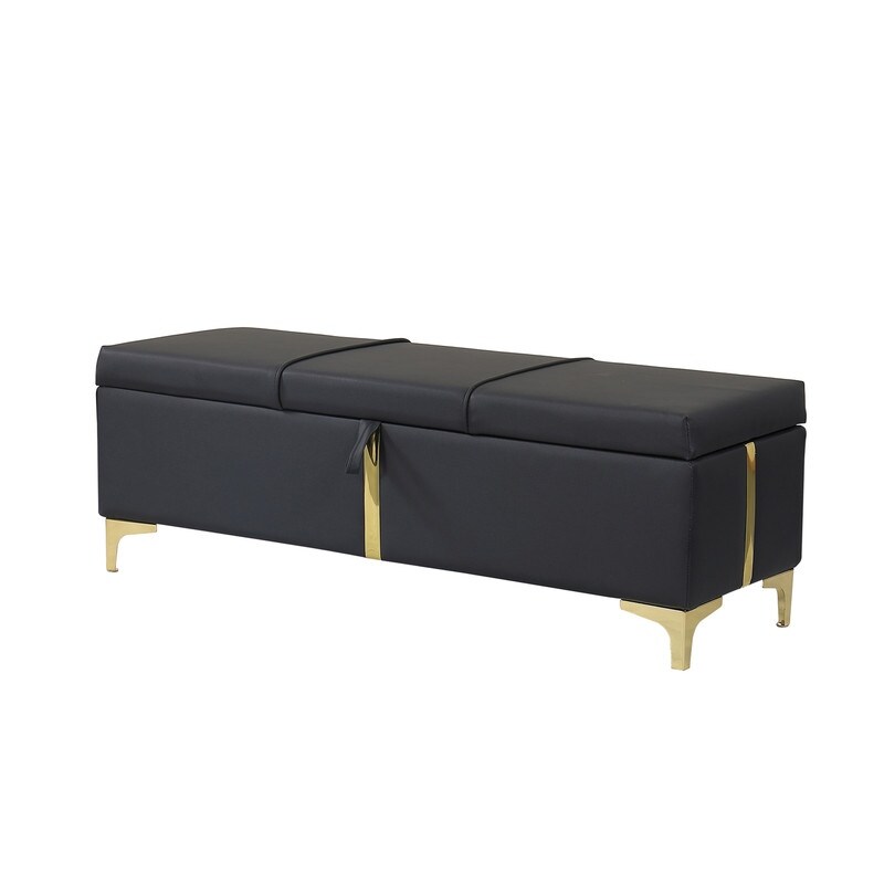 Elegant Upholstered Storage Ottoman Storage Bench with Metal Legs for Bedroom Living Room Fully Assembled Except Legs