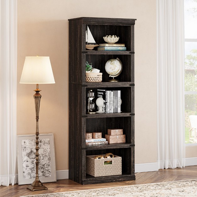 Trinity 5 Tier Bookcase Farmhouse Book Shelf With Storage Open Display Bookshelves For Home Office Living Room Bed Room