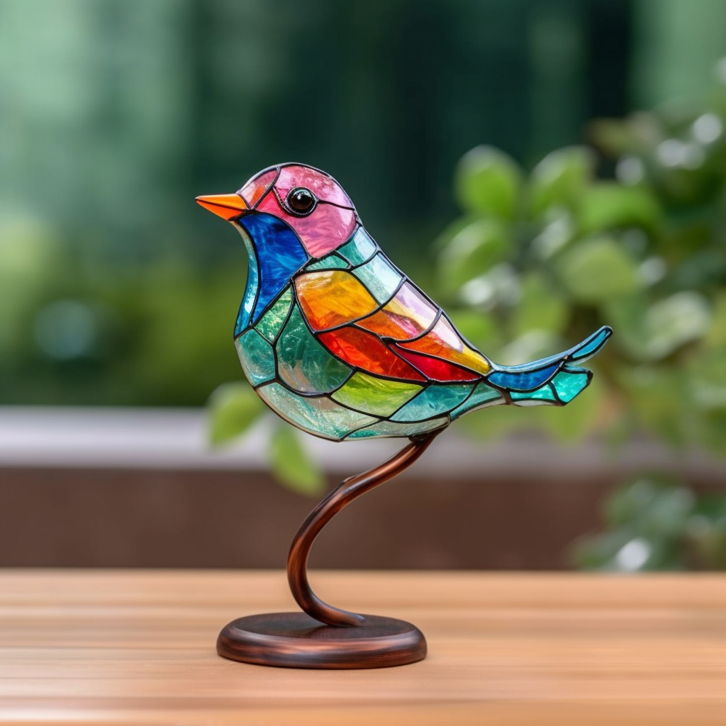 LAST DAY 60% OFF Stained Glass Birds on Branch Desktop Ornaments