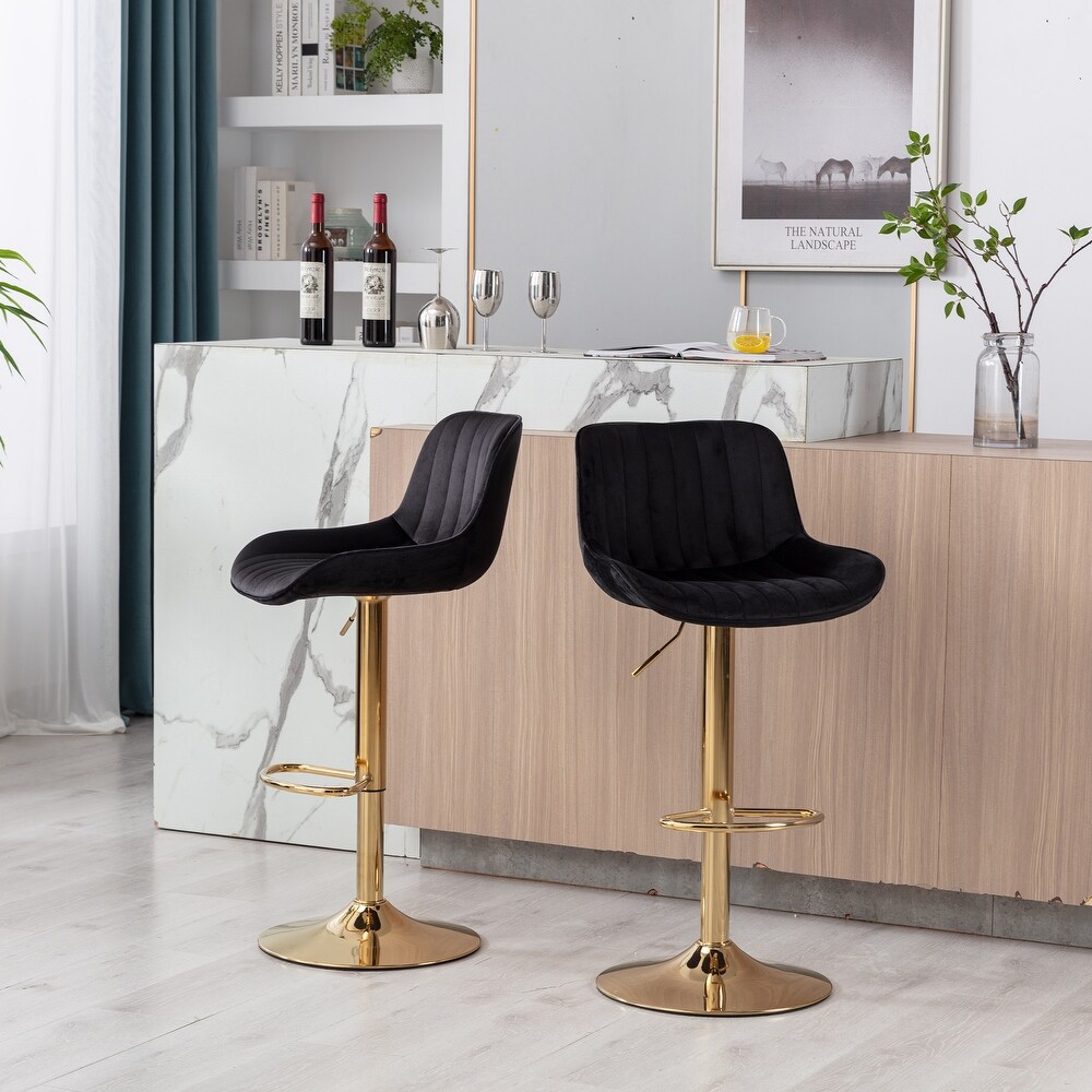 Modern Bar Stools Set of 2  Height Adjustable Swivel Barstools  Armless Kitchen Island Counter Chairs with Back   Footrest