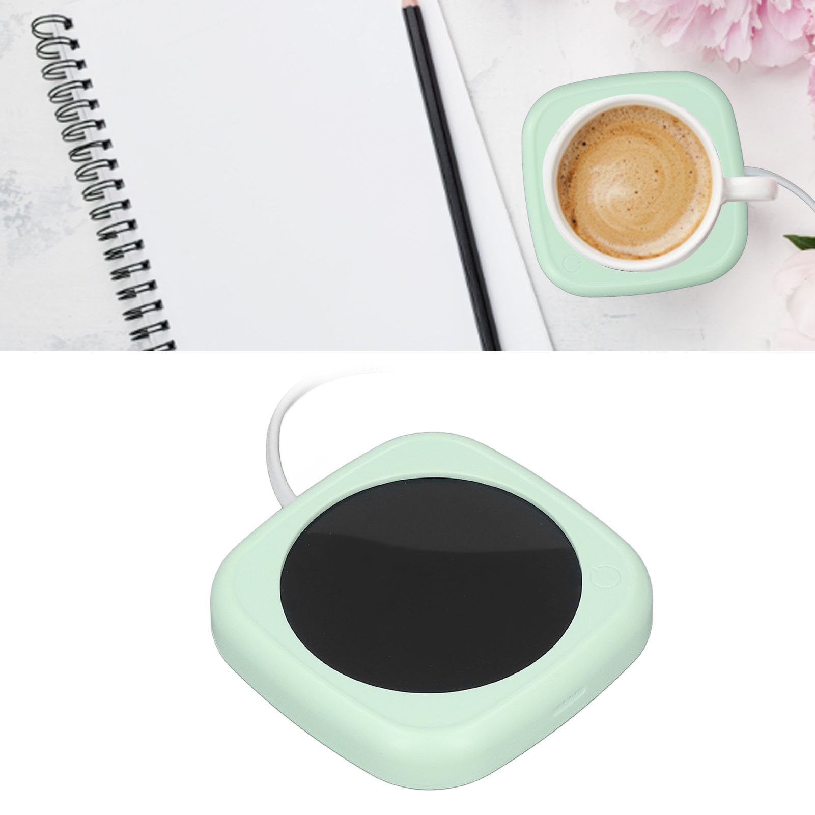 Electric Cup Warmer， Compact Cup Warmer Heating Plate Automatic Power Off Constant Temperature  For Milk For Kitchen Green