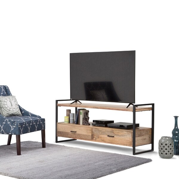 WYNDENHALL Lawson SOLID MANGO WOOD 60 inch Wide Modern Industrial TV Media Stand in Natural For TVs up to 65 inches